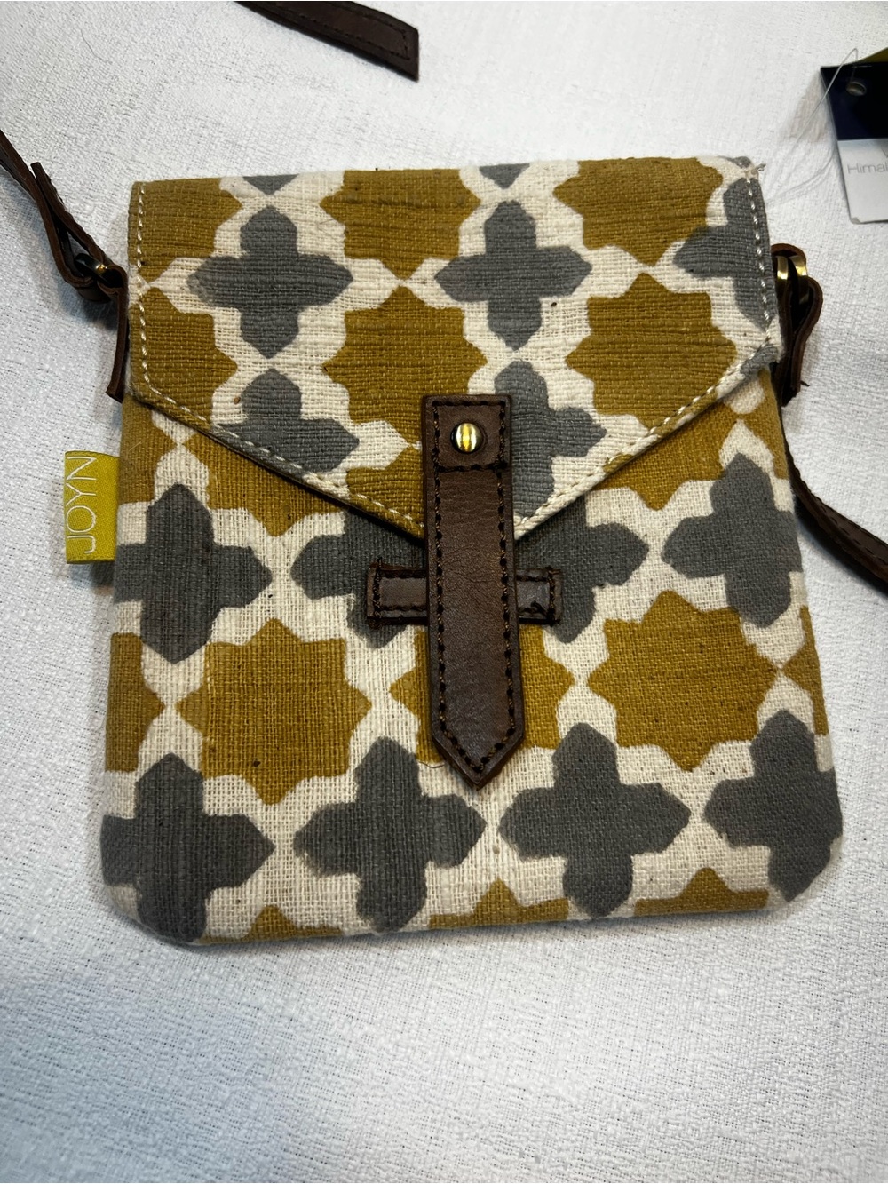 NWT JOYN Geometric Canvas & Leather Crossbody Bag – Olive Green / Gray / Cream